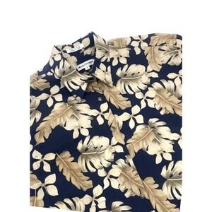 Pierre Cardin‎ Hawaiian Palm Frond Shirt 100% Cotton Black Tan Men’s Size Large